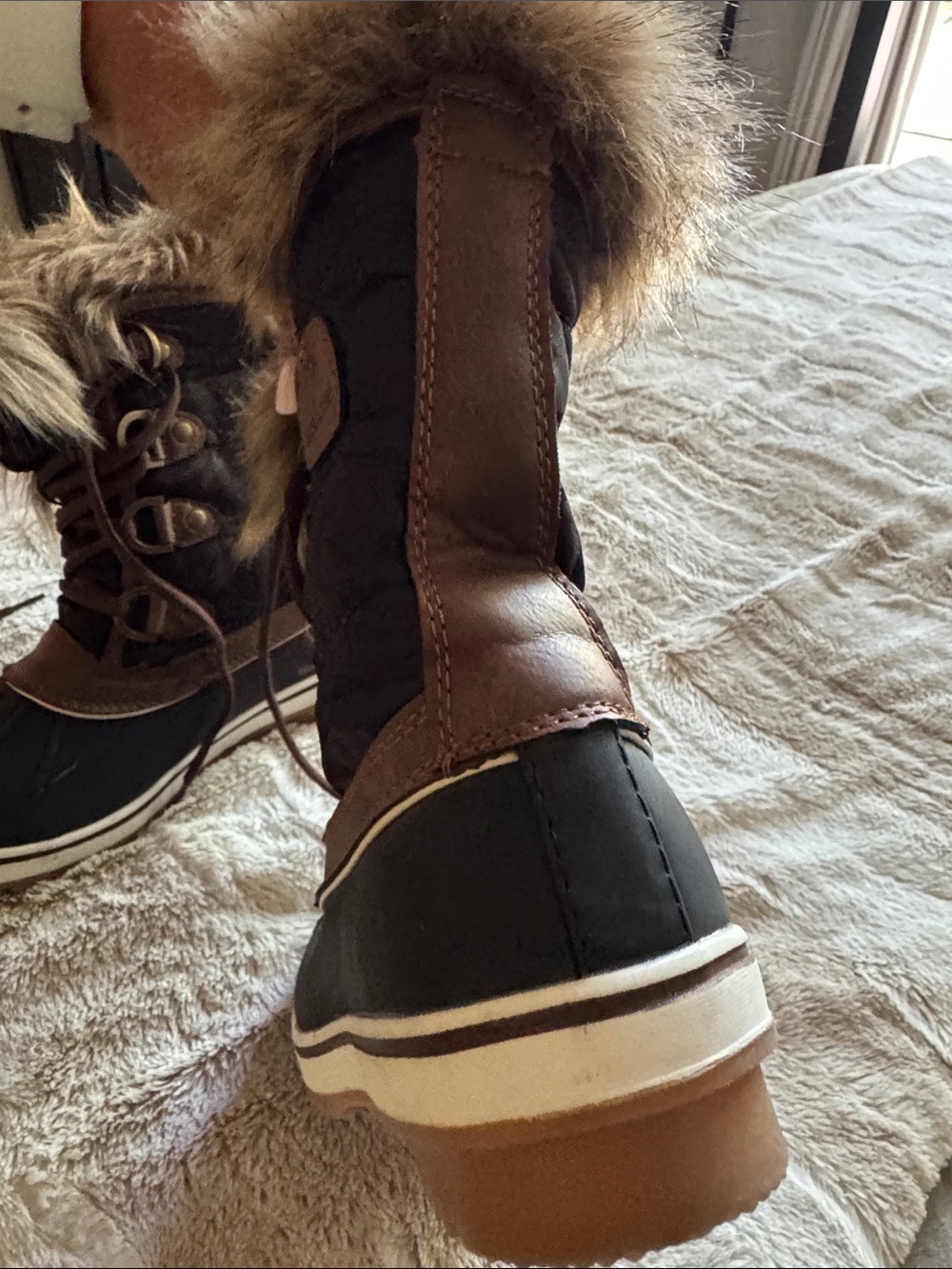 Women’s Brown and Black Faux-Fur Lace-Up Winter Boot - Picture 5 of 9